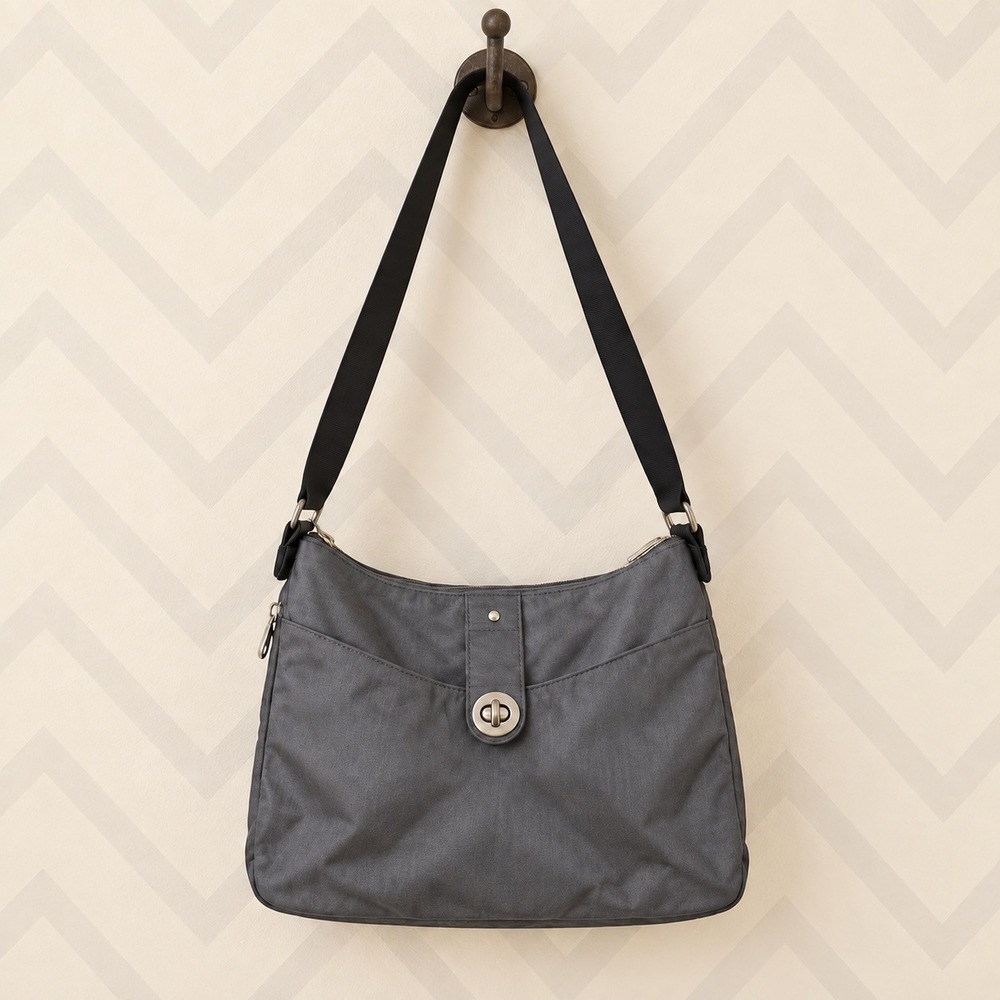 Baggallini Everywhere Bag Crossbody Turn Lock Charcoal Grey Nylon Clean Ibsde